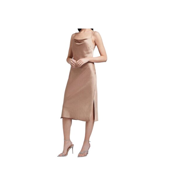 Express Cowl Neck Midi Slip Dress Champagne Size 34 Minimalist Neutral Cocktail - Picture 1 of 14